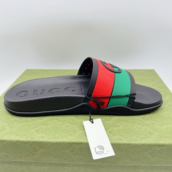 Gucci Agrado Interlocking G Logo Rubber Slide Sandals Black Mens UK 10 US 10.5 - Picture 11 of 16